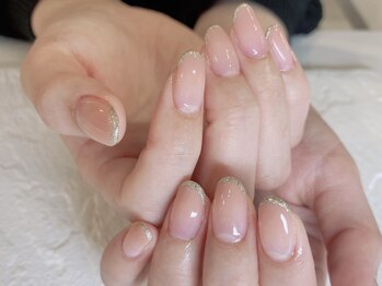 ネイルキュート アンド クールラッシュ 亀有店(nailcute & CoolLash)/オレンジのグラデに細フレンチ♪