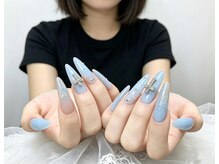 ナナネイル(Nana Nail)/ブルーラメグラデ×クロスネイル