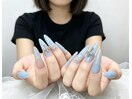 ブルーラメグラデ×クロスネイル