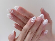 ネイルサロンミキ 横浜(MIKI)/人気3Dバラ花パール白スカルプ