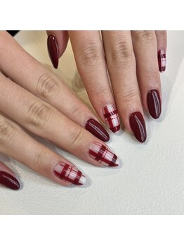 ランド ネイル 博多(LAND)/ボルドー×チェックネイル♪