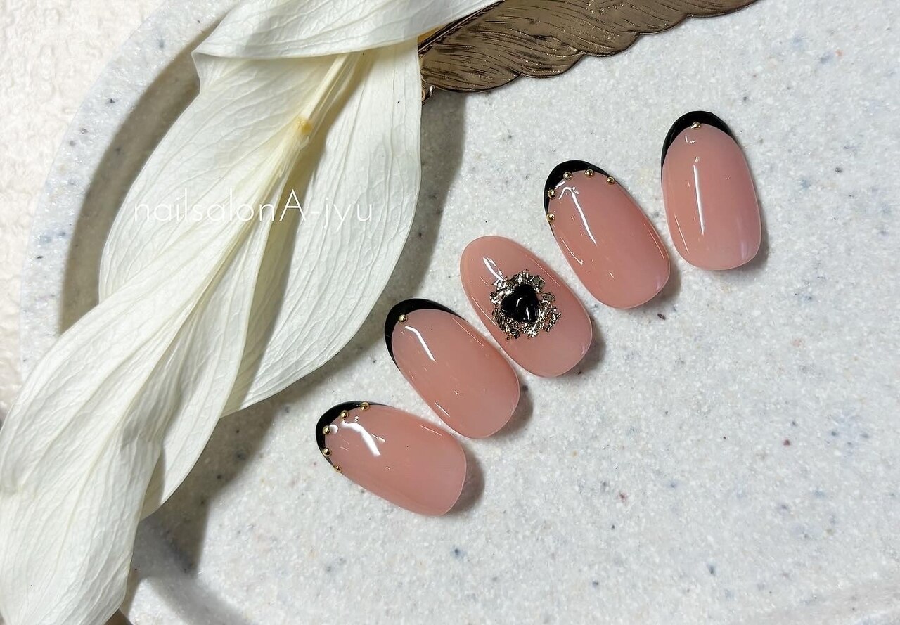 17))マリーンセル フレンチガーリー ブラック リボン 埋めつくし 付け爪