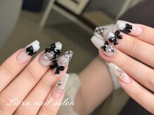 フレンチ、リボン、秋ネイル