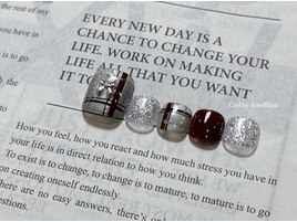 チェックリボンフットネイル