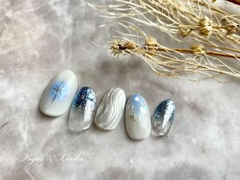 水色　ワンホンネイル　ガーリー