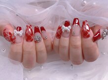 スノーネイルサロン 新宿店(Snow nail salon)/赤フレアーガイルチェックリボン