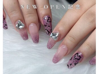 リボンネイル/ピンクラメネイル