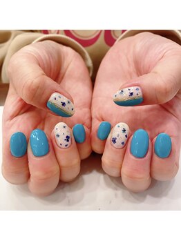 ハーティーネイル hearty nail 溝の口店/定額/ブルー/フラワー/ミラー