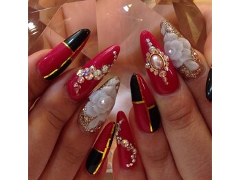 エスフィーネイルサロン ブリーユ(Esfy nailsalon Brille)/ブロックネイルとバラの3Dネイル