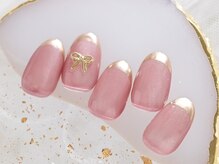 ホワイトネイル 京都河原町店(WHITE NAIL)/ピンク/リボン/フレンチネイル
