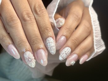 アクアマリン(AQUA MARINE)/ぷっくりフラワーネイル