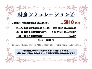 ビューティスタジオ ニコ(NICO/25)/(例) 男性ひげ脱毛の料金