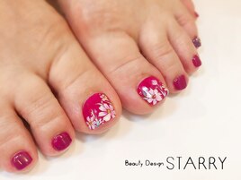 フラワー　手描き　ピンク