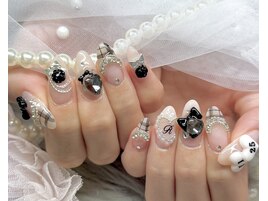 黒ネイル リボンネイル チェック