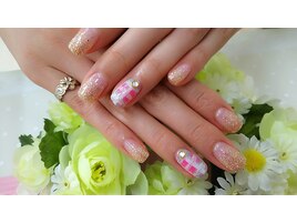 ラメグラ＆ピンクチェック