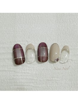 ナナネイル(Nana.Nail)/ボルドーチェックのモードネイル