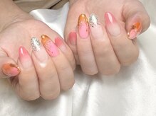 ヒールネイル(heal nail)/pink×orange×silver.