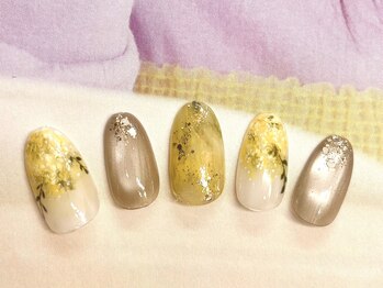 サニーサイド ウィズ マキア 茅ヶ崎店(Sunnyside with MAQUIA)/手描き　ミモザネイル　