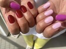 ピンク×赤アシメワンカラー