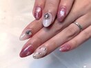 ピンクマグ×ビジューネイル