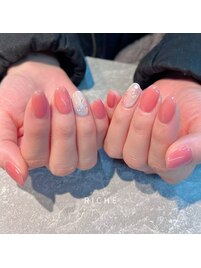 ちゅるんピンクに押し花ネイル