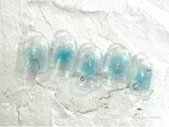 ネイルメゾン 池袋店(NAIL MAISON)/ブルーチークリボン¥10550