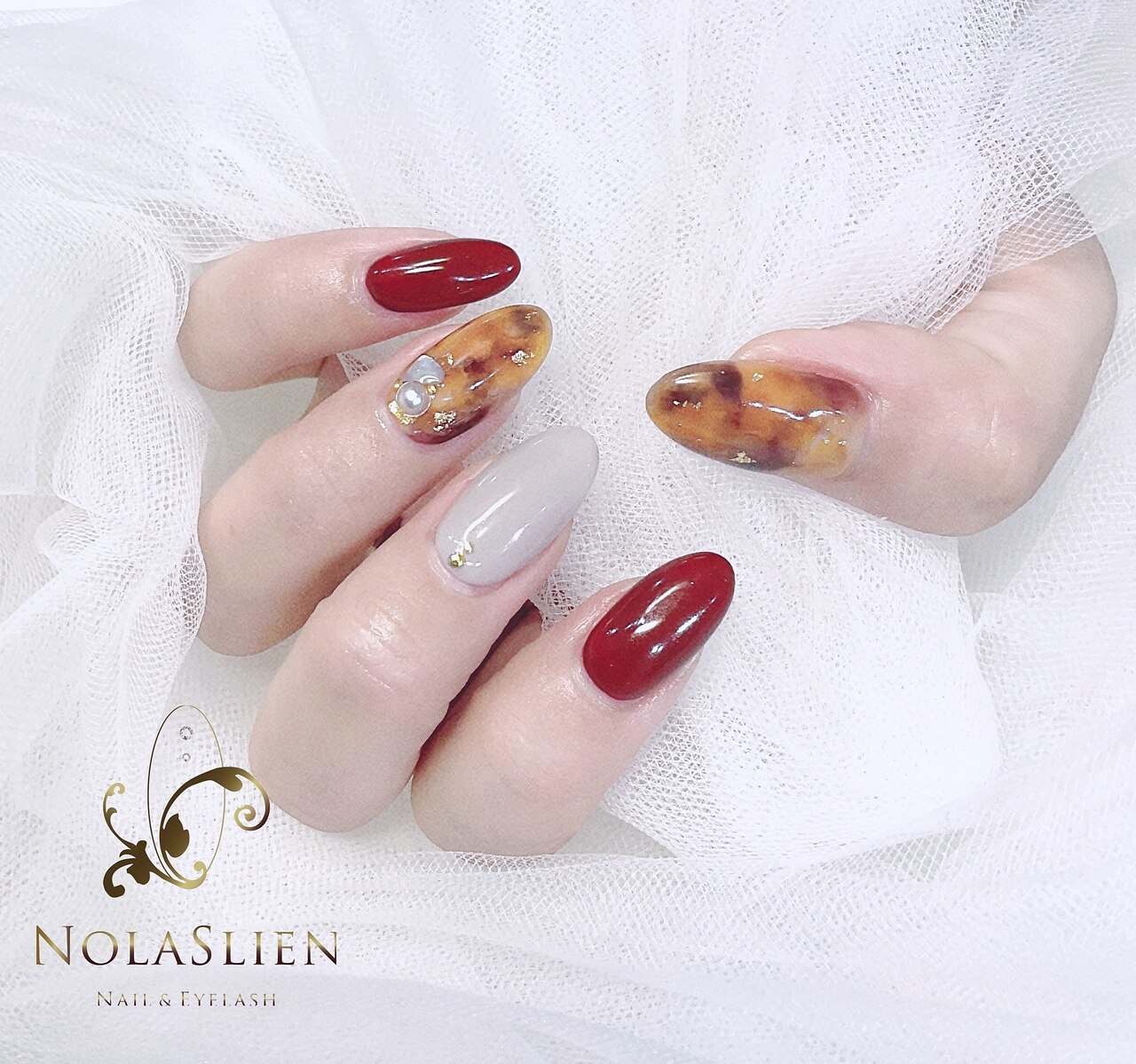 べっ甲×ボルドー❤️ネイルチップ 小さい爪用｜コスメ/美容 