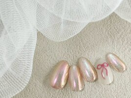 オーロラネイル/手描きリボン