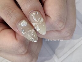 ホワイトリボン×ハートネイル