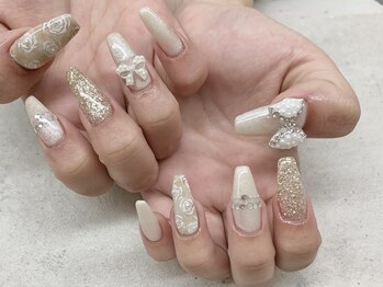 ネイルサロン ドゥ(Nail Salon Doux)/(平田)パールリボンネイル