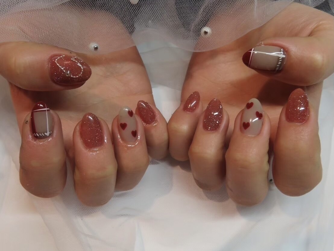 ネイルハンド ハンド/ラメ/ショート/ピンク/レッド - Nail Z (ネイルジー)の