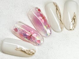 春 大人 花びら 桜ネイル