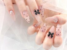 リベレ 梅田茶屋町店(LIBELLE)/シースルードットネイル/リボン