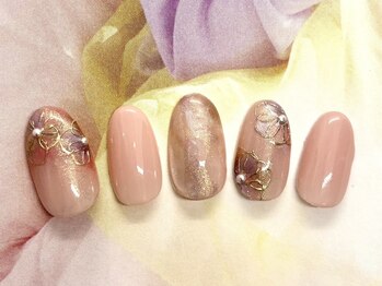 サニーサイド ウィズ マキア 茅ヶ崎店(Sunnyside with MAQUIA)/手描き　ミラーフラワーネイル