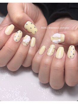 モナールアンド(MONNAL&)/イエロー×星ネイル