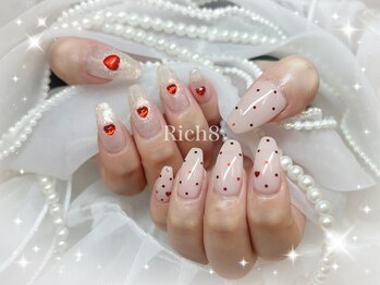 ネイルアンドまつげエクステ リッチエイト 原宿店(Rich8)/ドットハートのアシメネイル