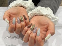 ネイルズアリー 立川店(Nails ally)/リース×くすみ×ベージュピンク