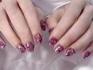 透明感パープルリボンネイル