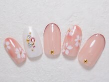 シックネイル(CHIC nail)/春色ピンク&ホワイトフラワー