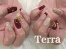 ボルドー　リボン　ネイル