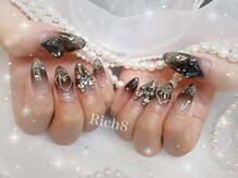 ネイルアンドまつげエクステ リッチエイト 原宿店(Rich8)/ゴテゴテ黒グラネイル