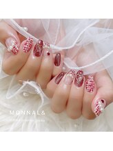 モナールアンド(MONNAL&)/赤ツイード柄ネイル
