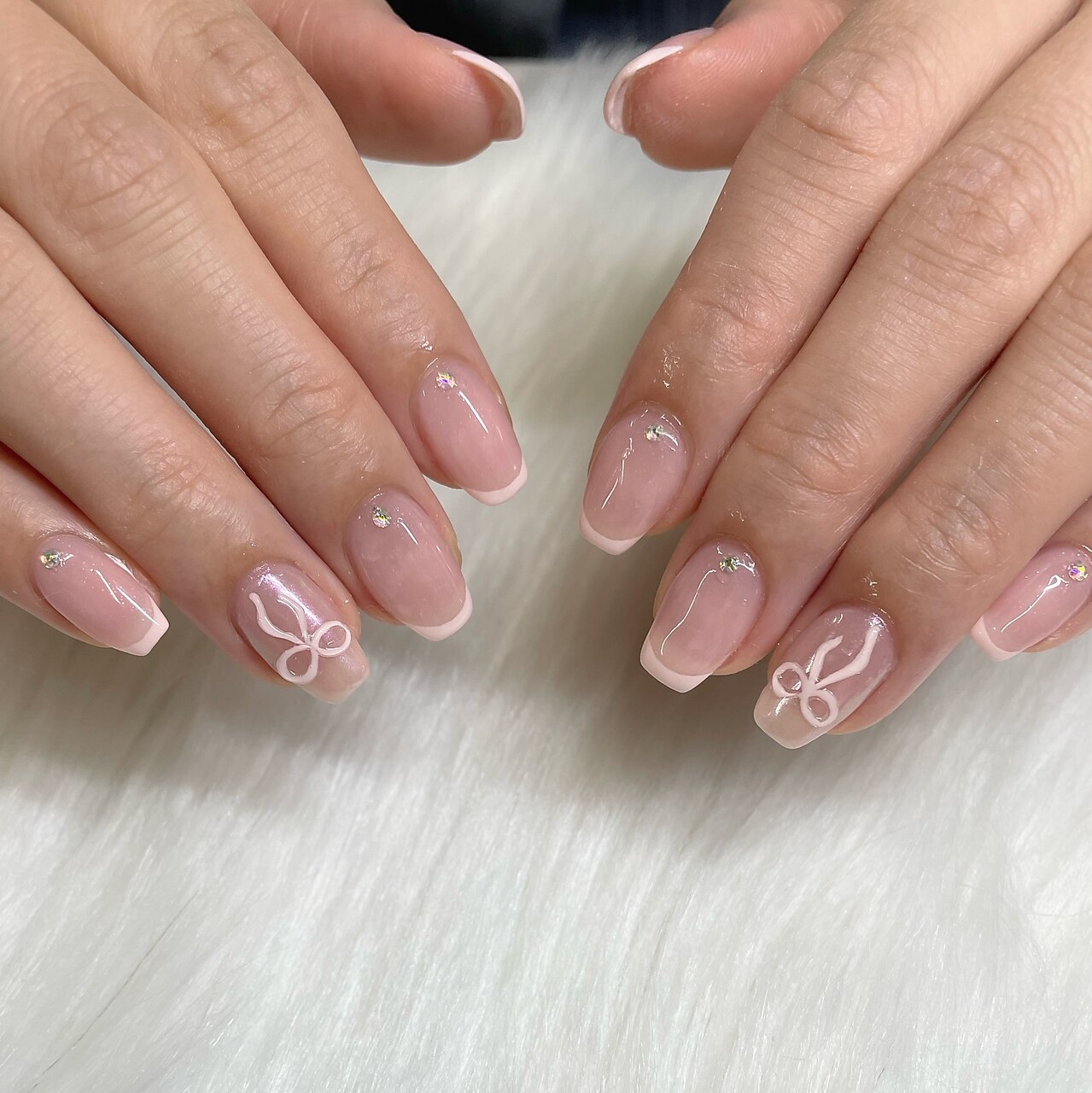 05))バタフライネイル フレンチガーリー ストーンネイル ミラー ネイル