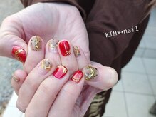 ケイアイエムネイル(KIM nail)/キラキラレッド×ダルメシアン