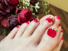 サロンドフォーエイチ(salon de 4H)/赤×フレンチレオパードネイル！