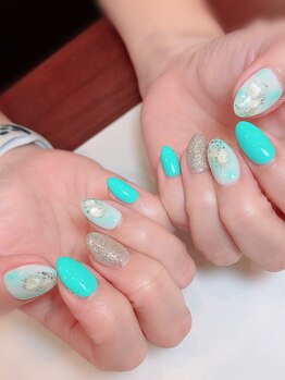 ハーティーネイル hearty nail 溝の口店/ミントカラー×夏ネイル