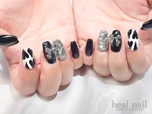 ヒールネイル(heal nail)/black×stone敷き詰め×heart～