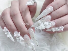 パール×リボンの愛されネイル