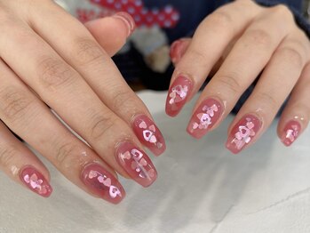 ネオリーブシェリエ 浅草店(Neolive cherie)/ピンク埋め込みハートホロネイル