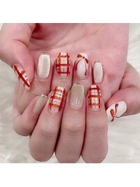 チェック×リボン